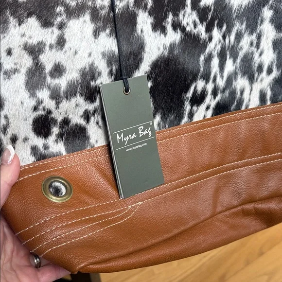 Myra Bag Black and Brown Cowhide Tote - Picture 4 of 4